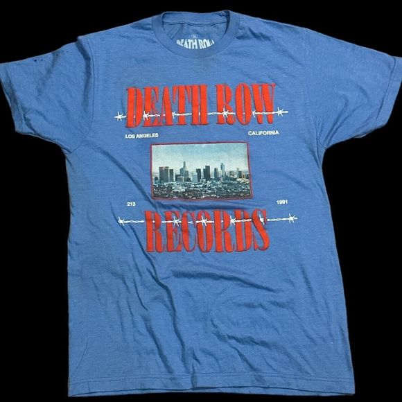 Death Row Records Men Medium Light Blue T Shirt Graphic Tee LA Skyline - Picture 1 of 6